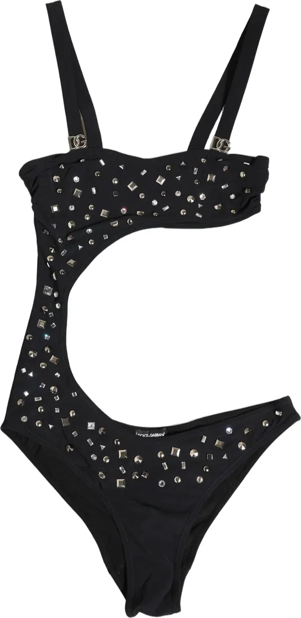 Black Embellished Cutout Bandeau One Piece Swimwear