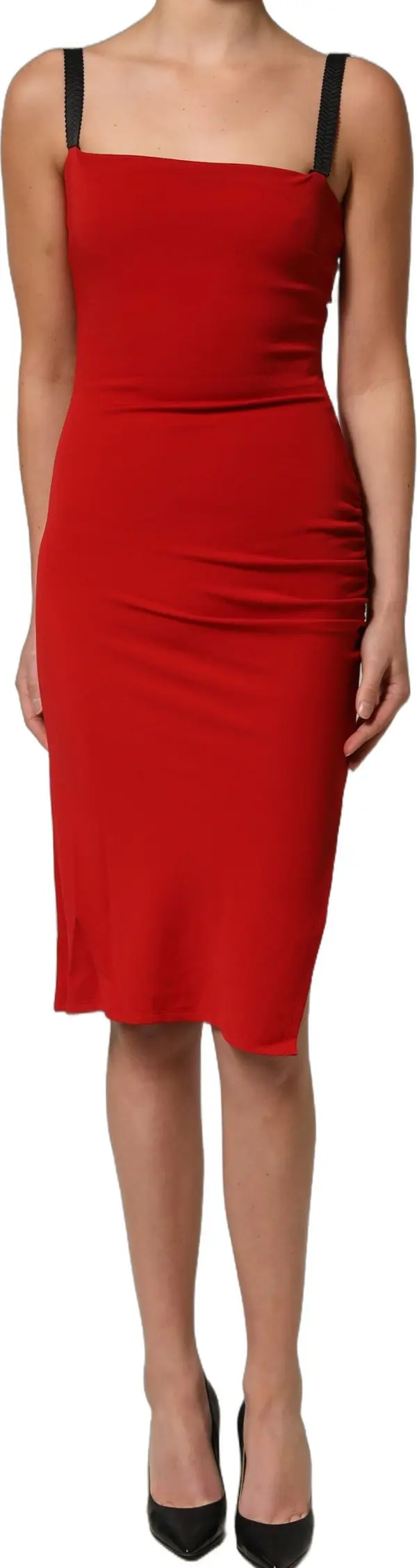 Red Stretch Bodycon Sheath Knee Length Dress
