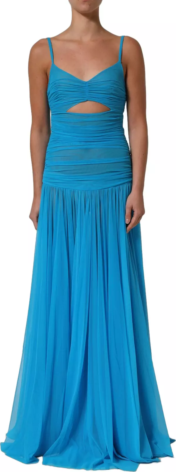 Blue Nylon Pleated Chiffon CutOut Gown Dress