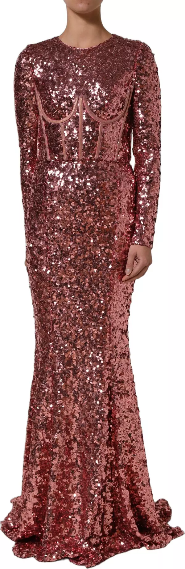 Pink Long Sequined Corset Detailing Gown Dress