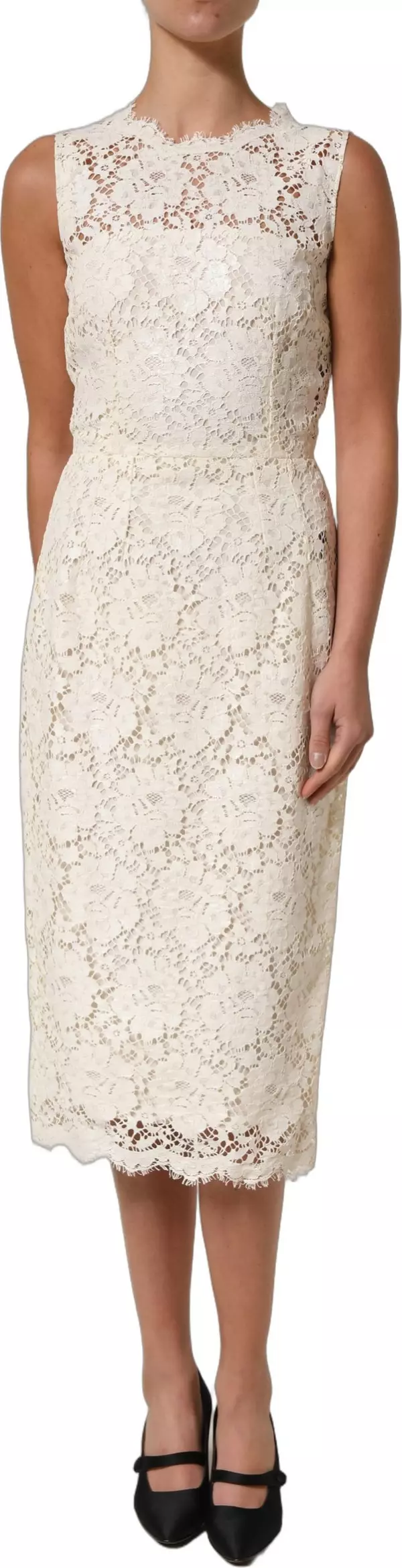 White Cotton Corded Lace Sleeveless Midi Dress