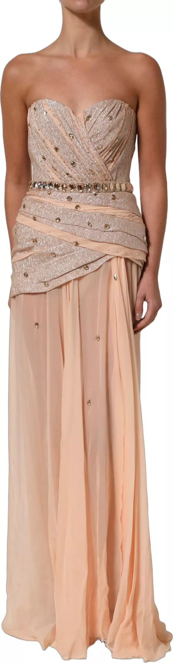Nude Embellished Strapless Evening Gown Dress