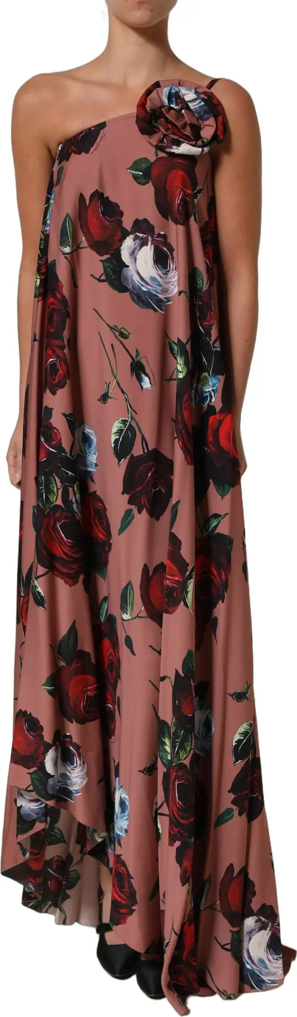 Dusty Pink Silk Floral OneShoulder Maxi Dress