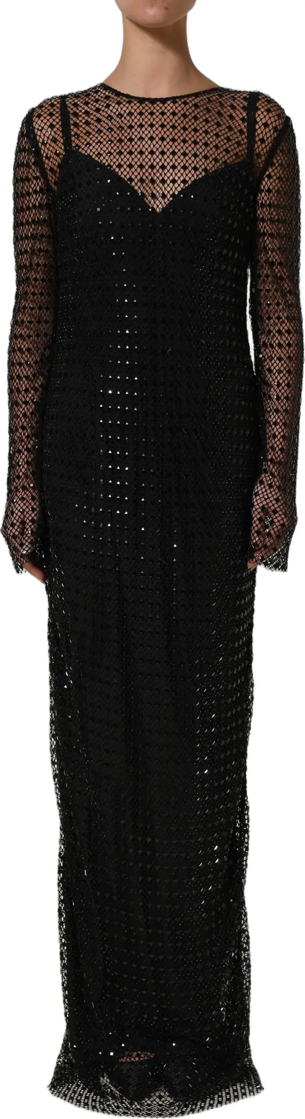Black Rhinestones Embellished Gown Dress