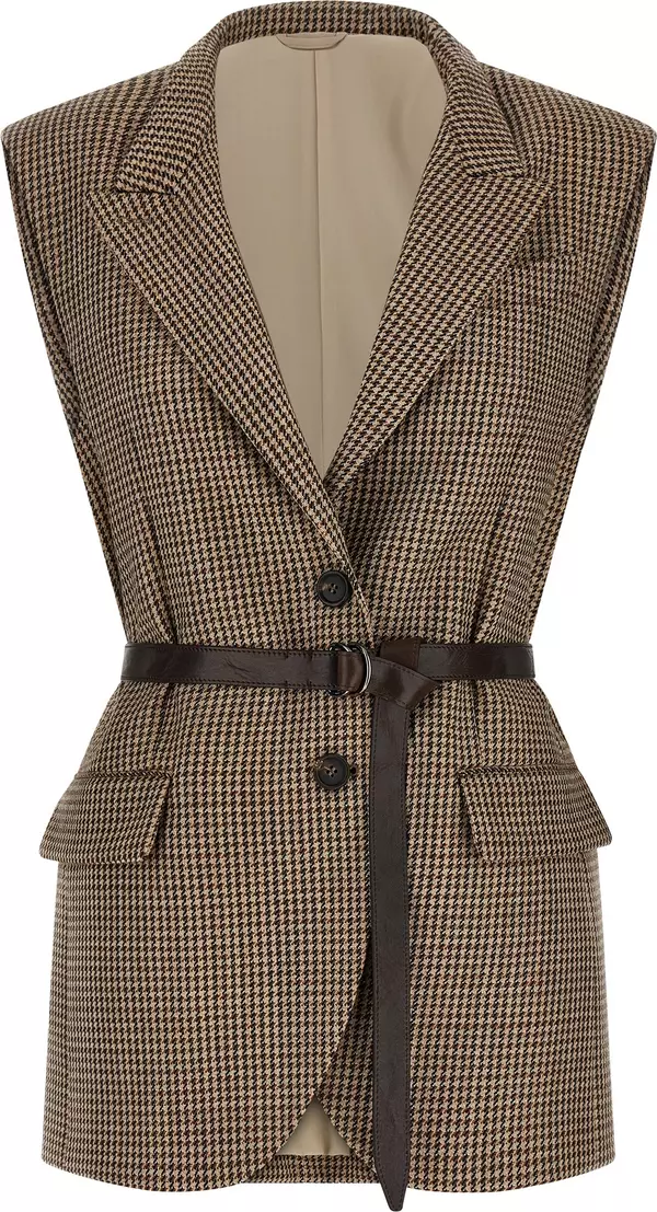 Beige Virgin Wool Sleeveless Jacket