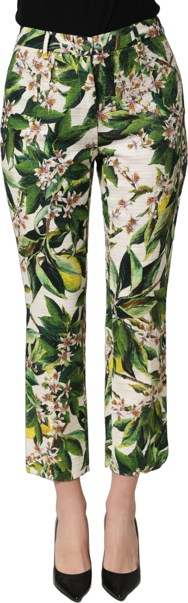 White Floral Print Cropped Straight Pants