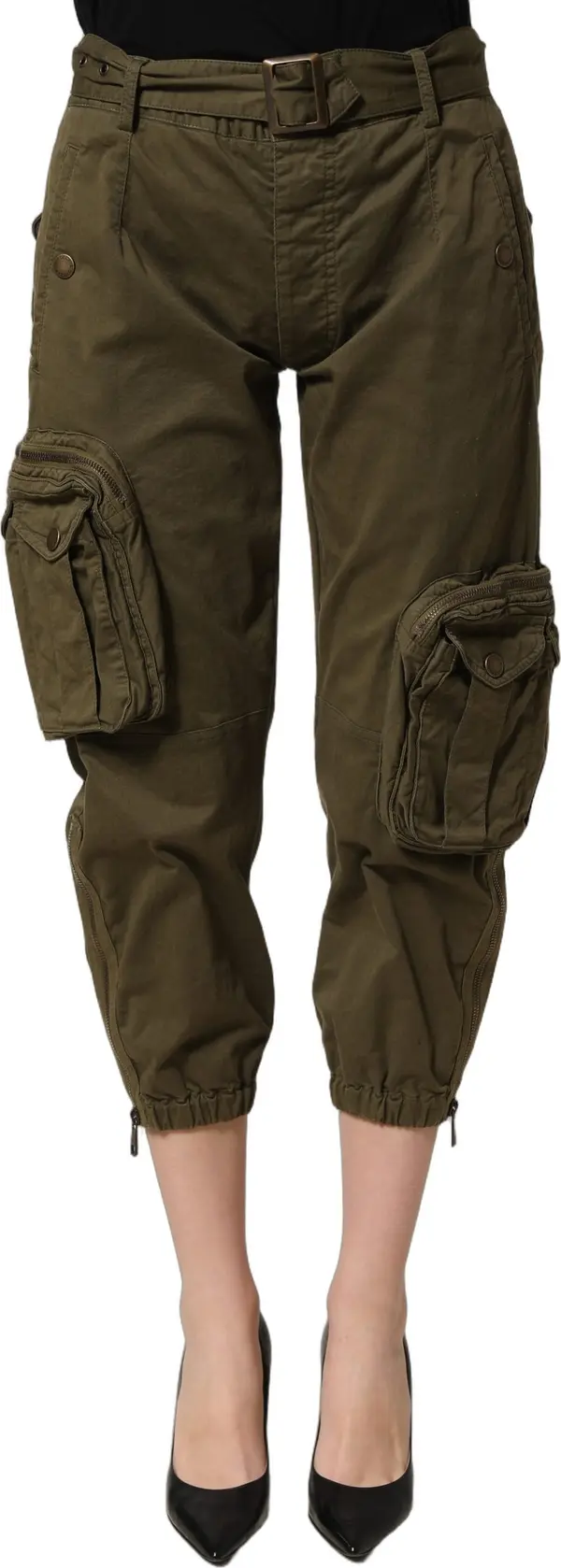 Olive Green High Waist Cargo Trouser Pants