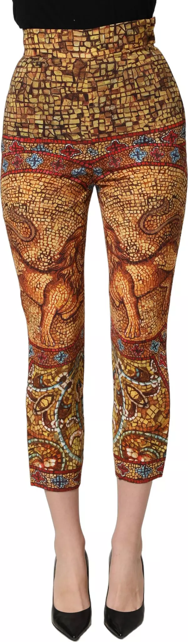 Multicolor Mosaic Print Crepe Cropped Trouser Pants