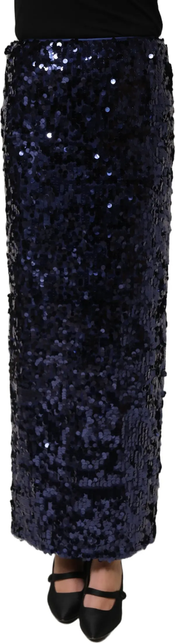 Blue Sequin High Waist PencilCut Midi Skirt