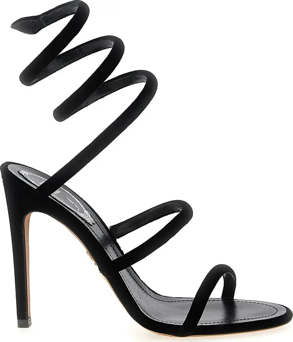 Black Textile Stiletto Heel Sandals