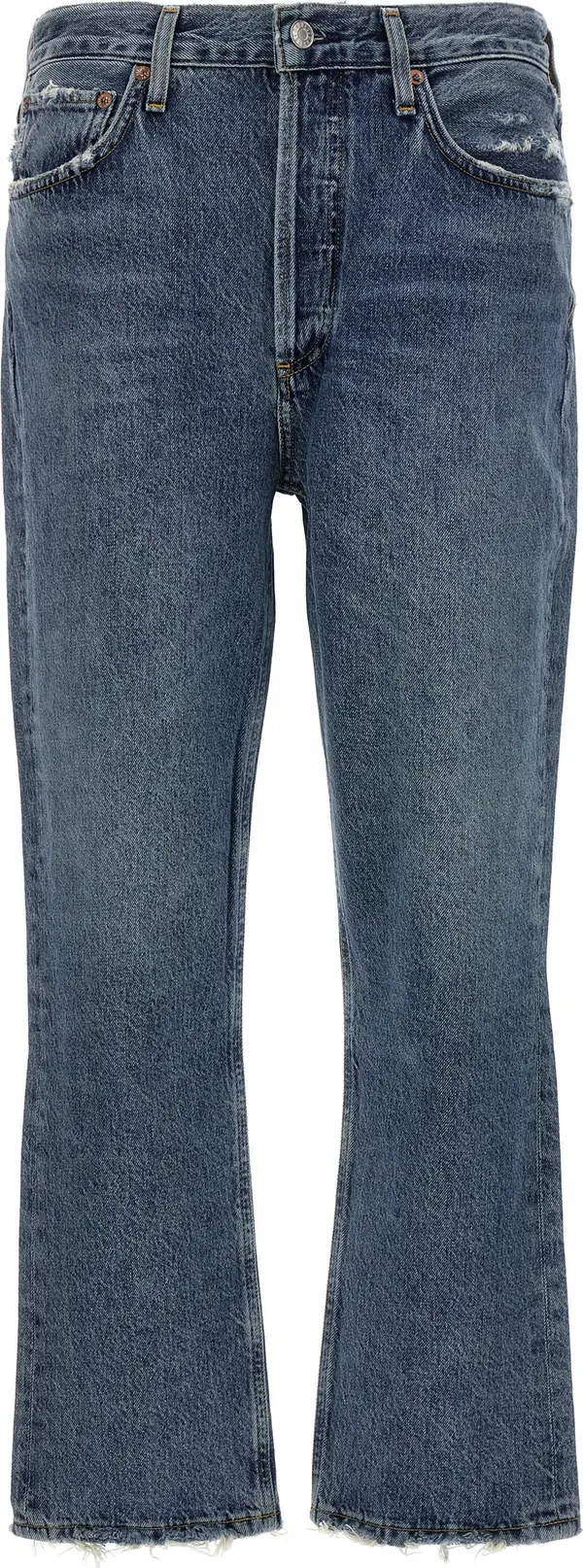 Blue Cotton Cropped Jeans