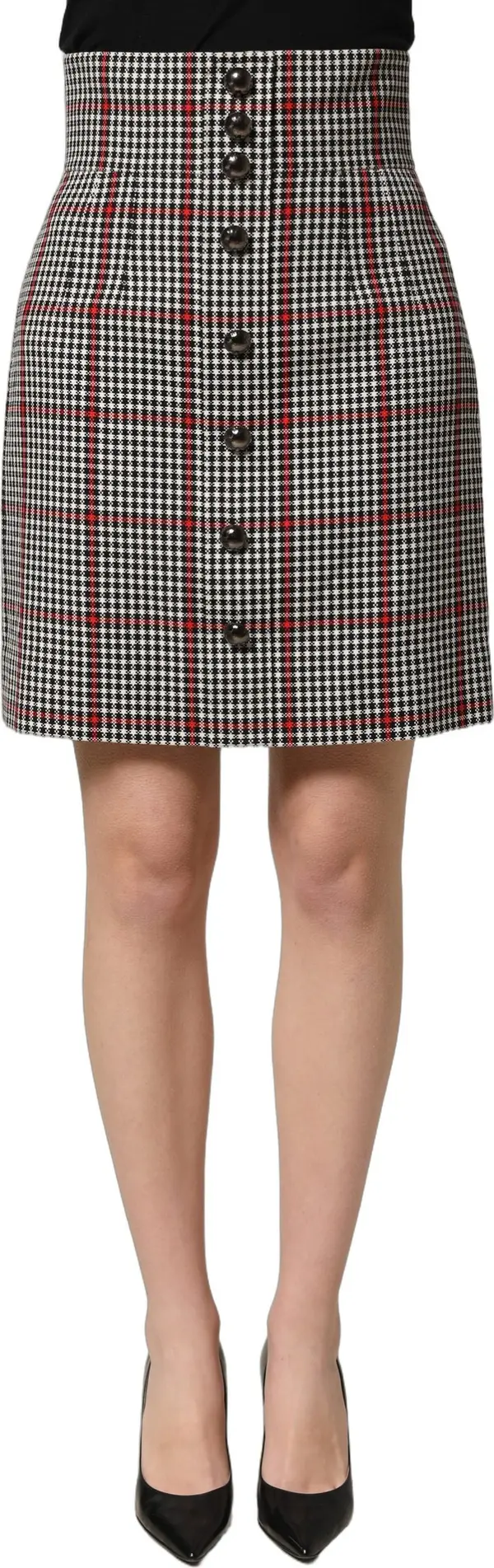 Gray Checkered High Waist A-line Mini Skirt