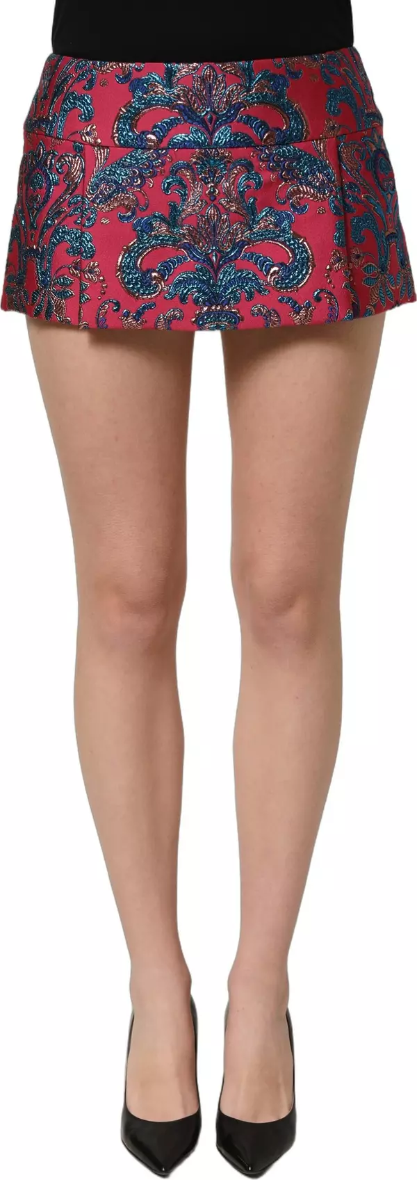 Multicolor Floral Jacquard MidWaist Mini Skirt