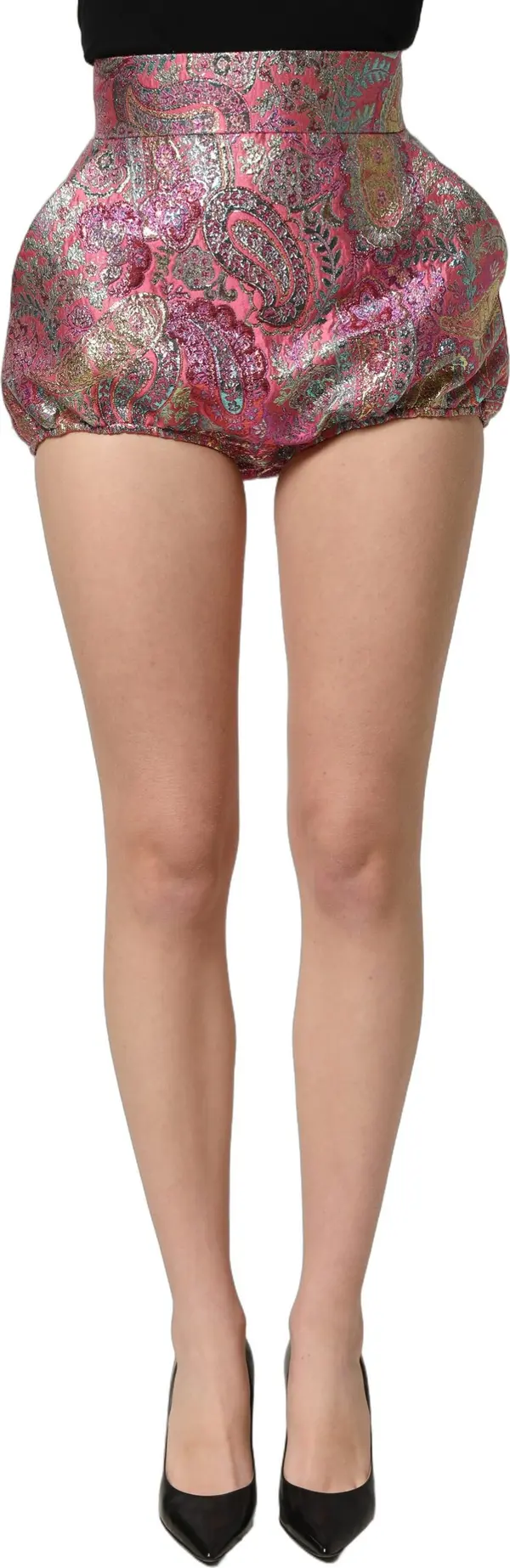 Pink Floral HighWaist Jacquard Hotpants Shorts