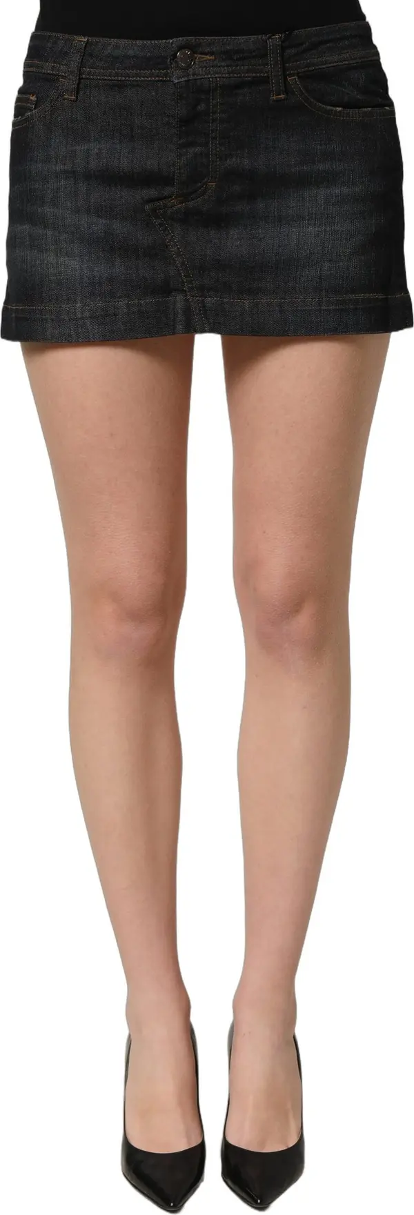 Black Cotton Spandex Low Waist Denim Mini Skirt