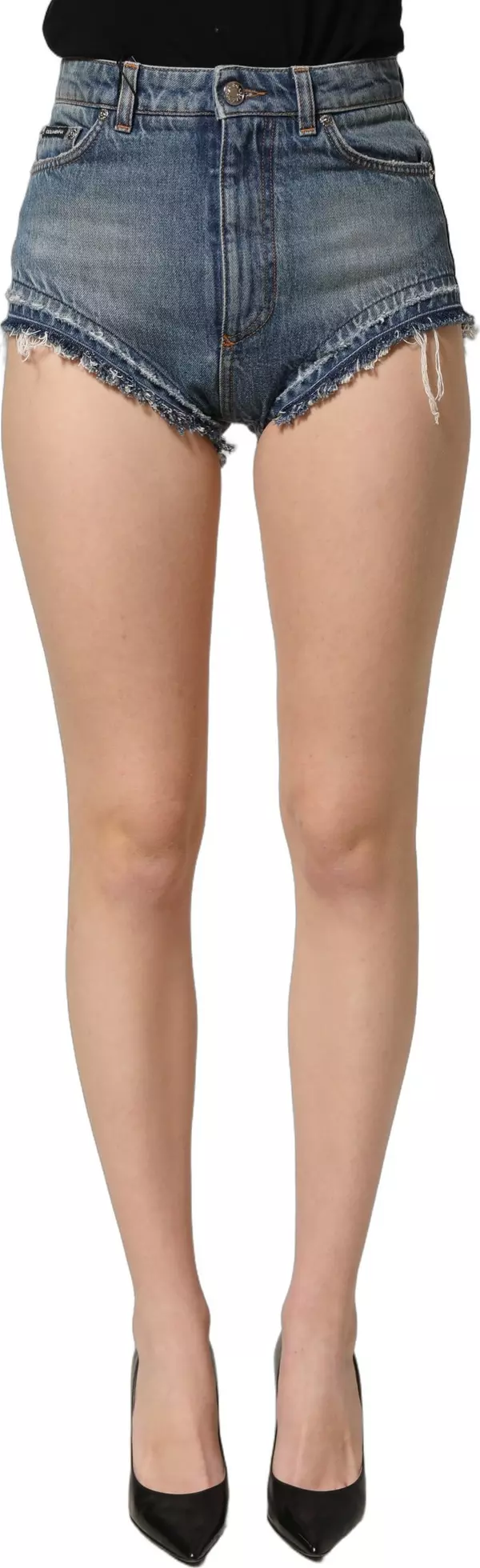 Blue Cotton High Waist Denim Hotpants Shorts
