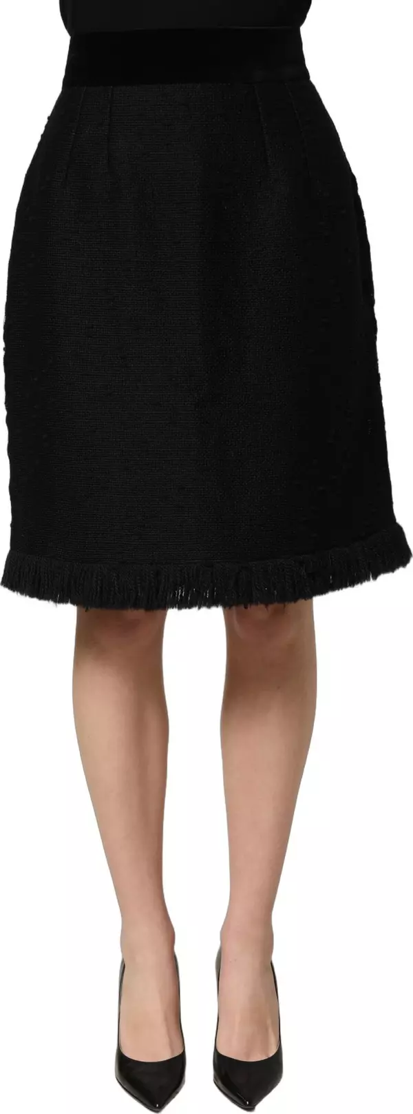 Black High Waist Pencil Cut Knee Length Skirt