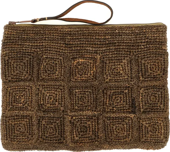 Brown Raffia Clutch Bag