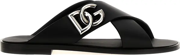 Black Calfskin Slides