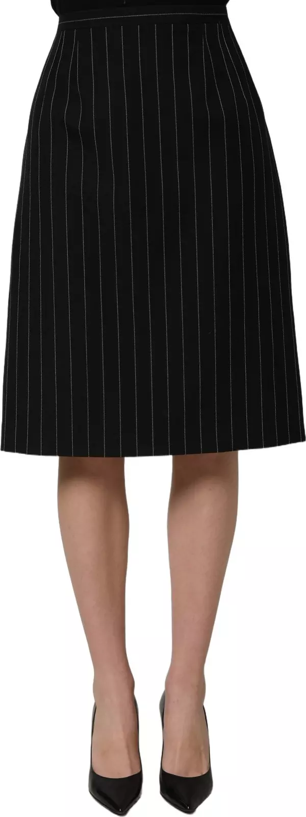 Black Pinstriped HighWaist Pencil Cut Skirt