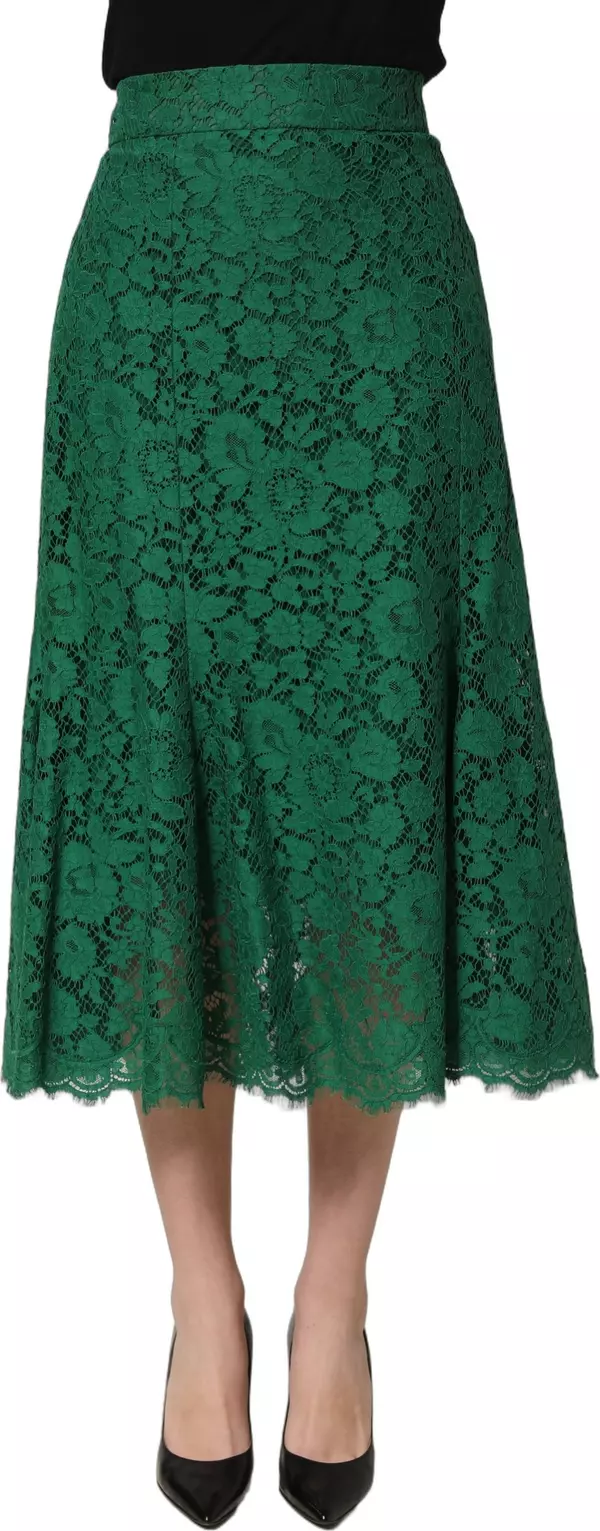 Green Lace High Waist Mermaid Midi Skirt
