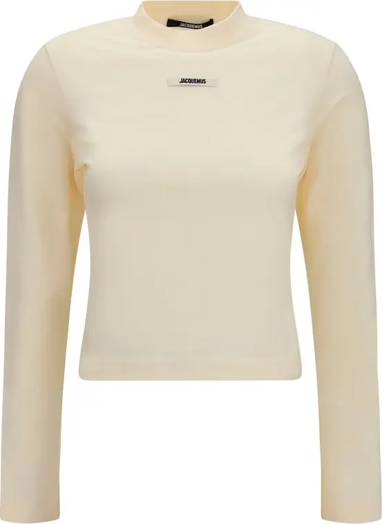 Beige Cotton Long Sleeve T-Shirt