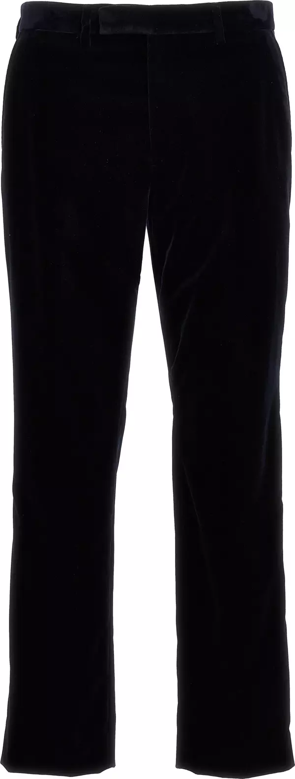 Blue Cotton Casual Pants