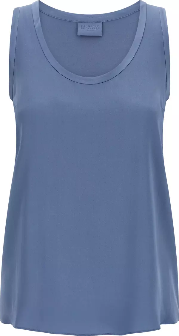 Blue Silk Sleeveles T-Shirt
