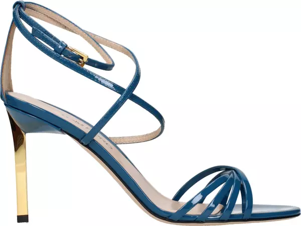 Blue Leather Stiletto Heel Sandals