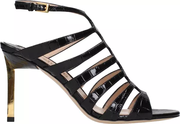 Black Leather Stiletto Heel Sandals