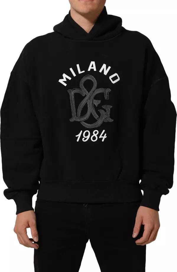 Black Cotton Milano1984 Print Hoodie Sweater