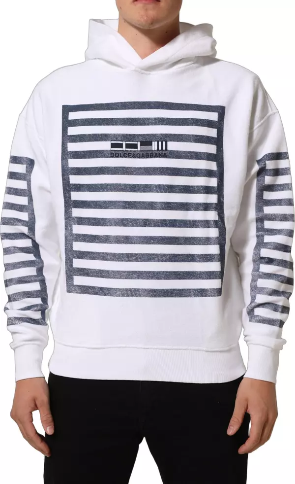 White Blue Stripe Hooded Sweatshirt Sweater