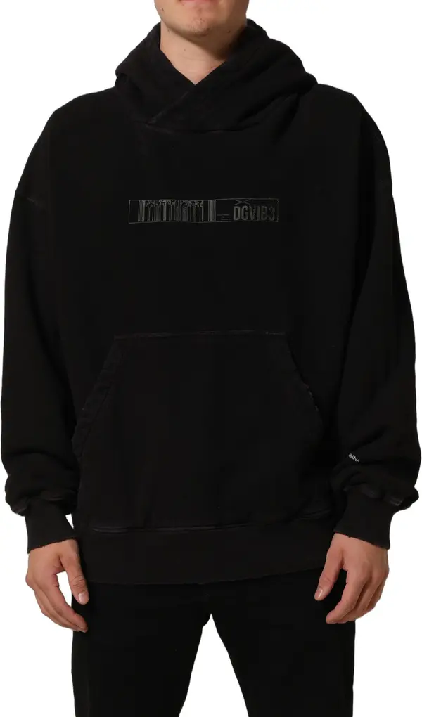 Black Cotton DGVIB3 Hooded Sweatshirt Sweater