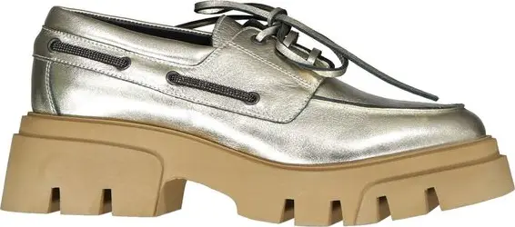 Gold Leather Platform Loafers