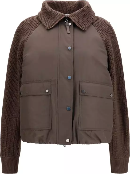 Brown Polyester Full-Length Jacket