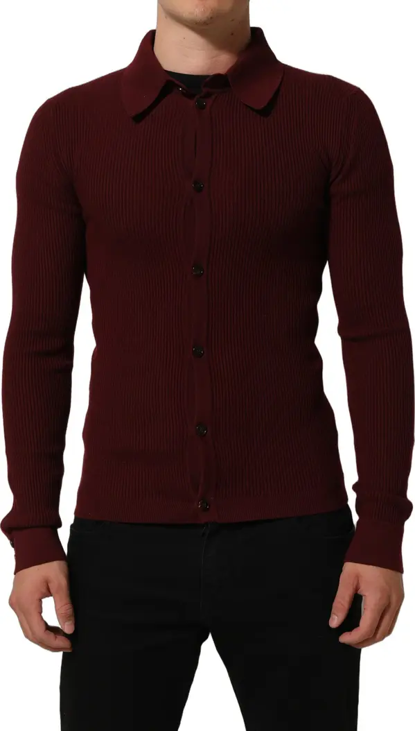 Burgundy Wool Button Down Cardigan Sweater