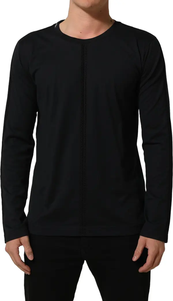 Dark Blue Cotton Round Neck Pullover Sweater
