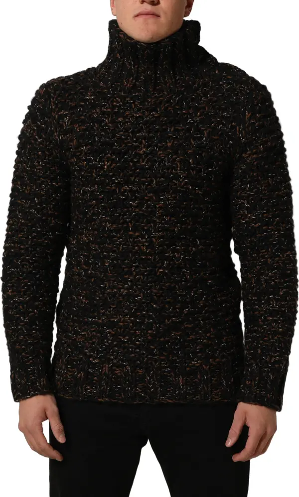 Brown Wool Knit Turtleneck Pullover Sweater