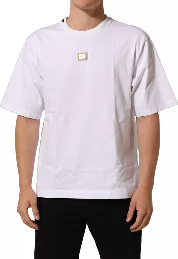White Cotton Logo Plaque Crew Neck T-shirt