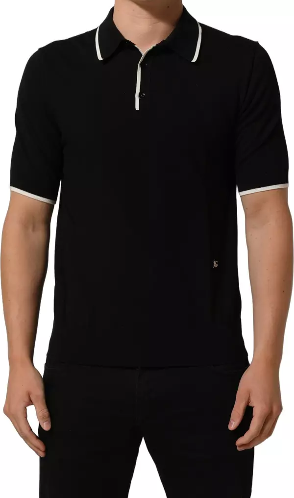 Black Cotton Collared Short Sleeves Men Polo T-shirt