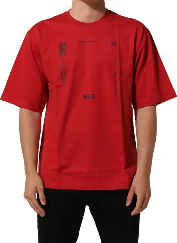Red Cotton Graphic Print Crew Neck T-shirt
