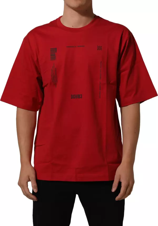 Red Cotton Graphic Print Crew Neck T-shirt