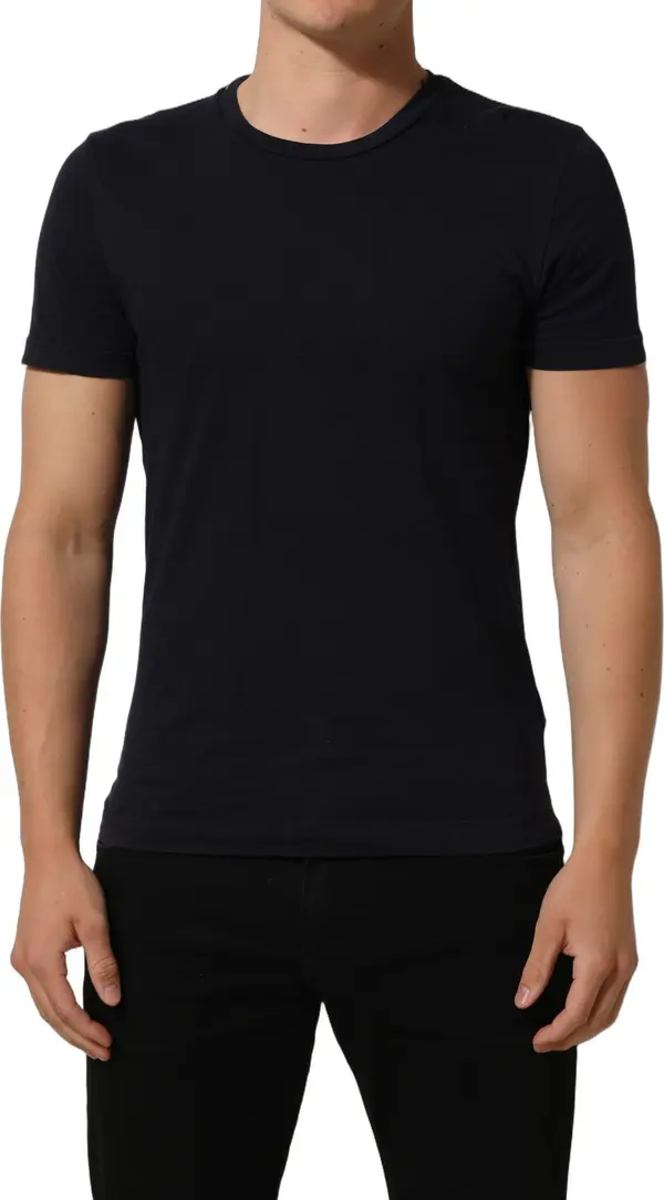 Black Cotton Short Sleeves Crew Neck T-shirt