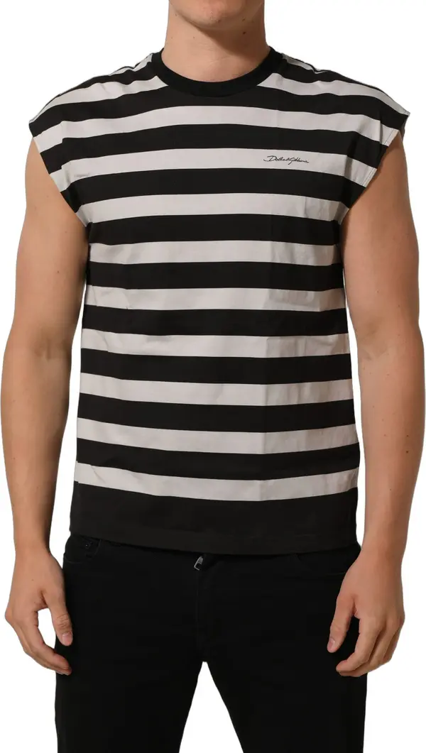 Black White Stripes Cotton Sleeveless T-shirt