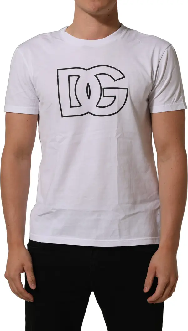 White DG Logo Print Short Sleeves Men T-shirt