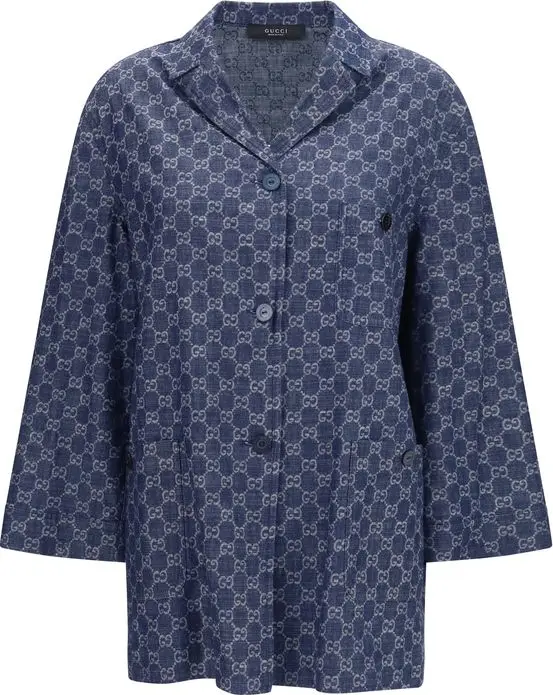 Blue Cotton Full-Length Jacket