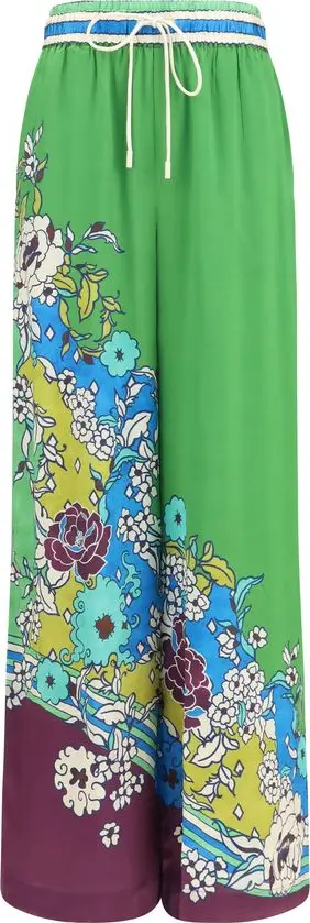 Multicolor Silk Casual Pants