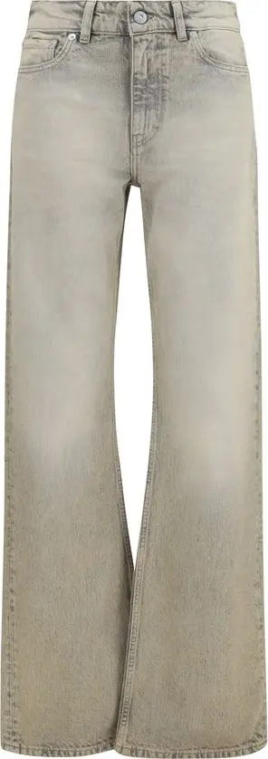 Gray Cotton Straight-Leg Jeans