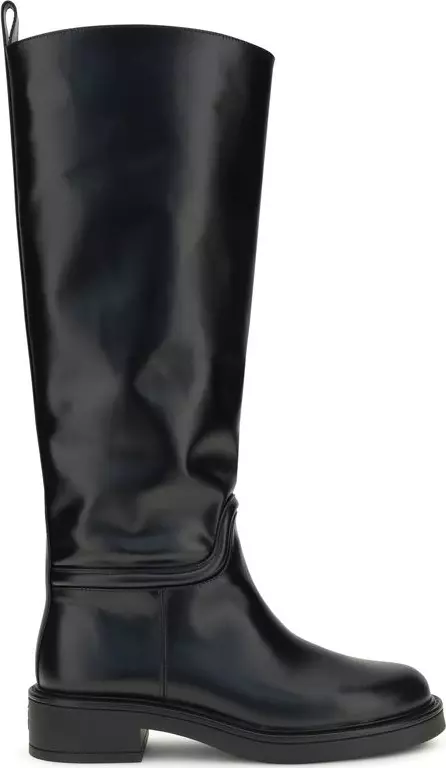 Black Calf Leather Bos Taurus Flat Boots