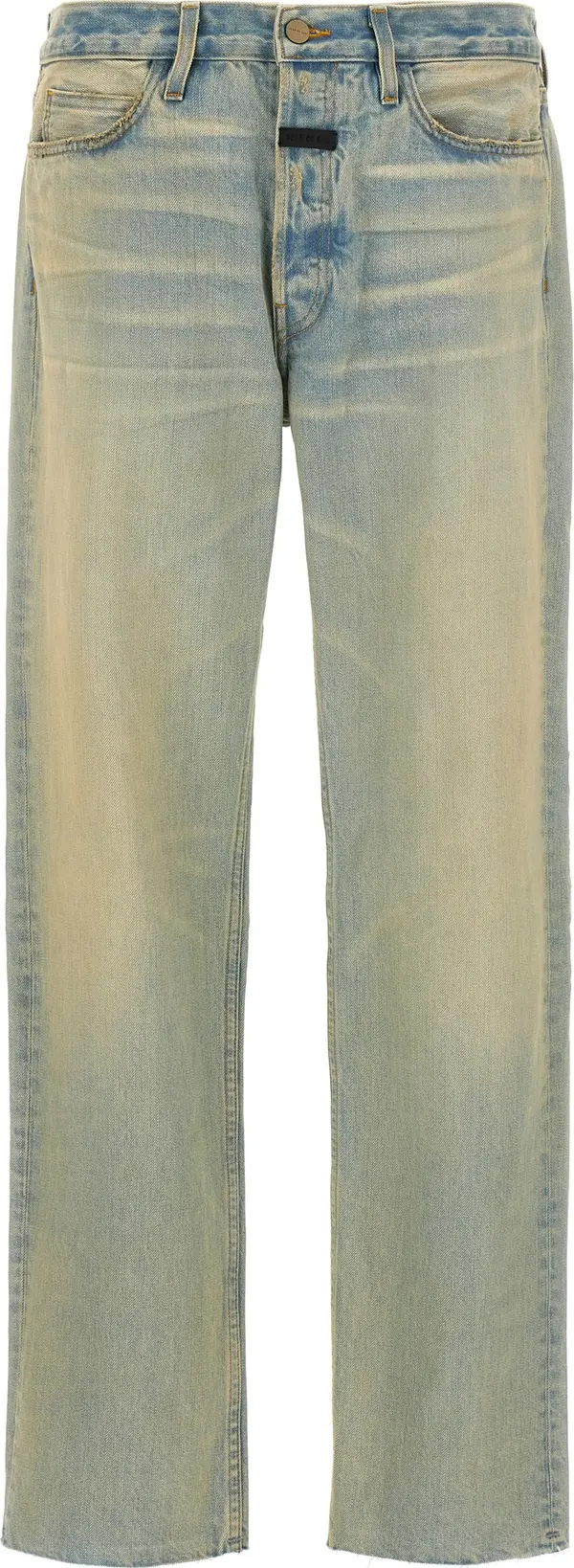 Blue Cotton Straight-Leg Jeans